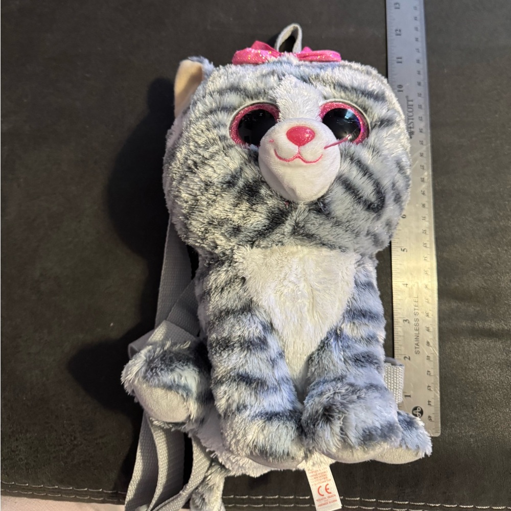 Ty Kiki Gray and Pink Cat Plush Backpack